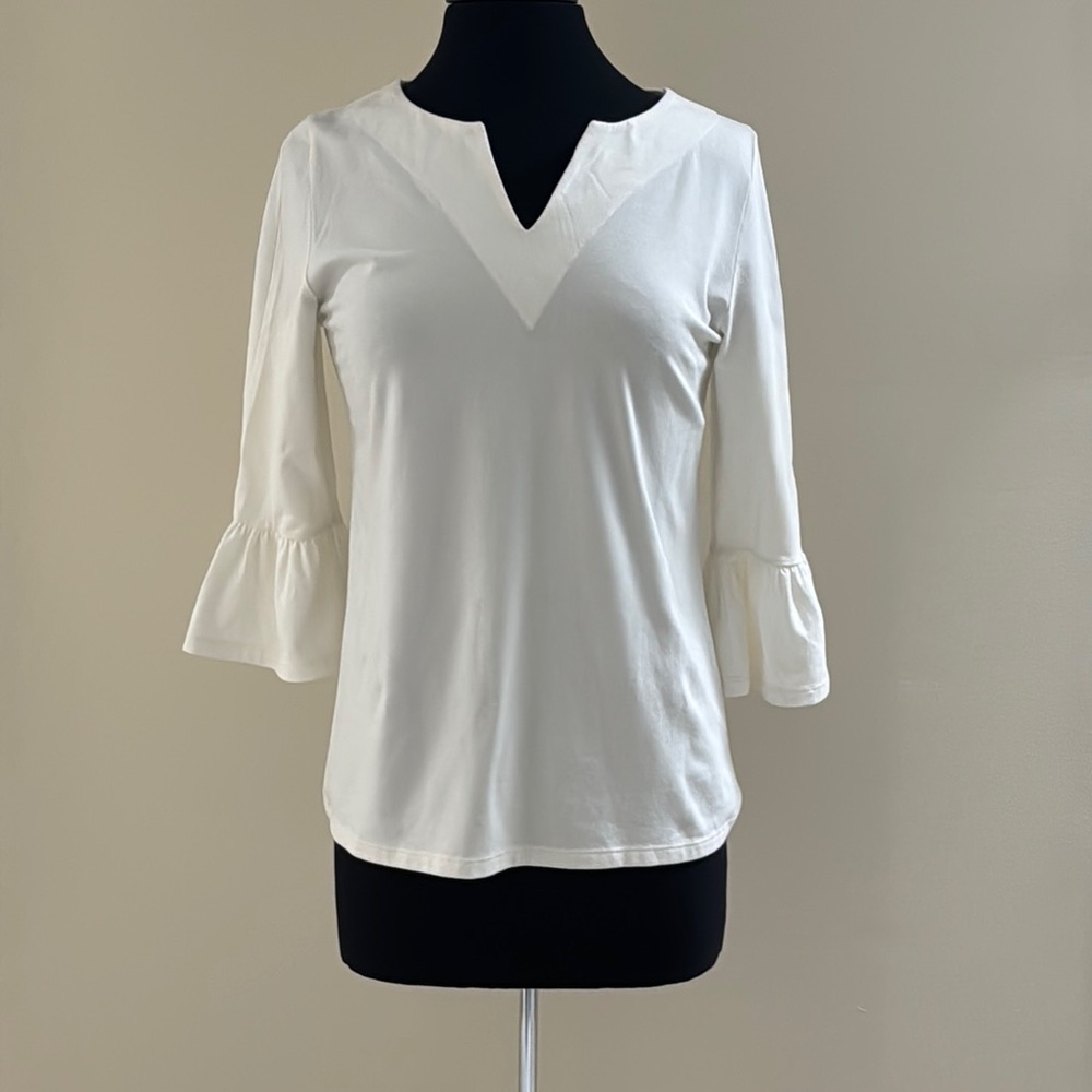 Duffield Lane Ivory Ruffled Bell Sleeve Top NWOT Size S